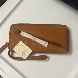Tan Free People Leather Wristlet Wallet